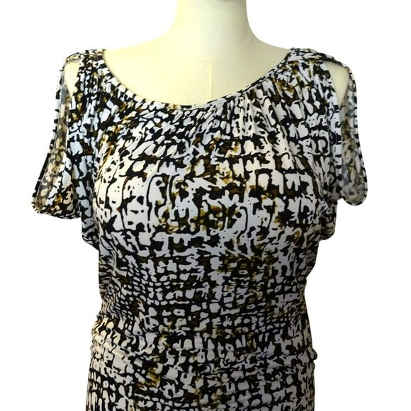 Calvin Klein Blouse | Black White Sleeveless | Split Short Sleeve Modern - Picture 9 of 10